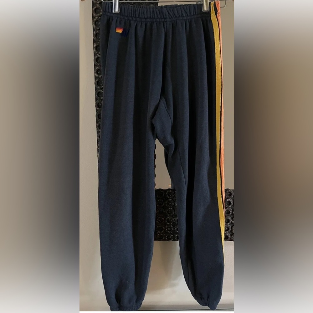 Aviation Nation 5 stripe heather navy sweatpants, used cond. Size S